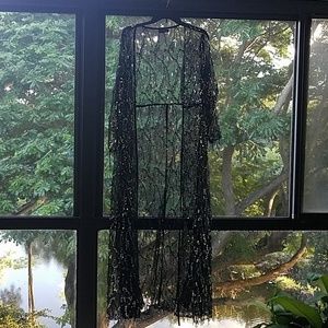 Sheer Black Sequin Kimono